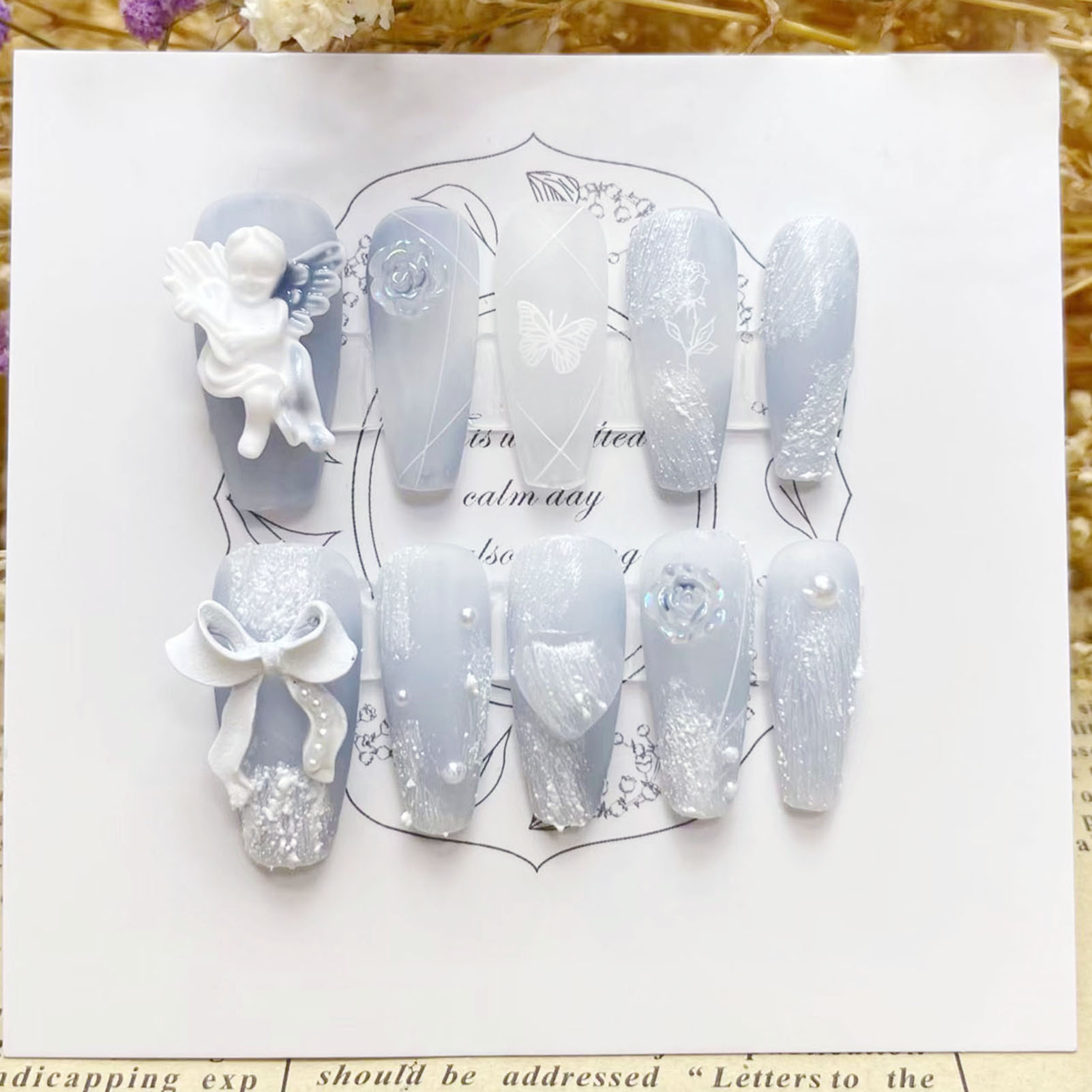 Nail Art Design - 3D Plaster Angel False Nails Glossy
