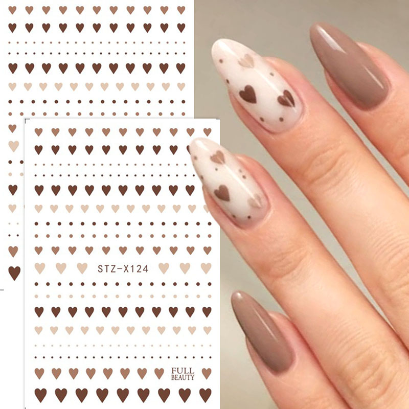 Nail Art Valentine - 2pcs Cute Brown Heart Polka Dot