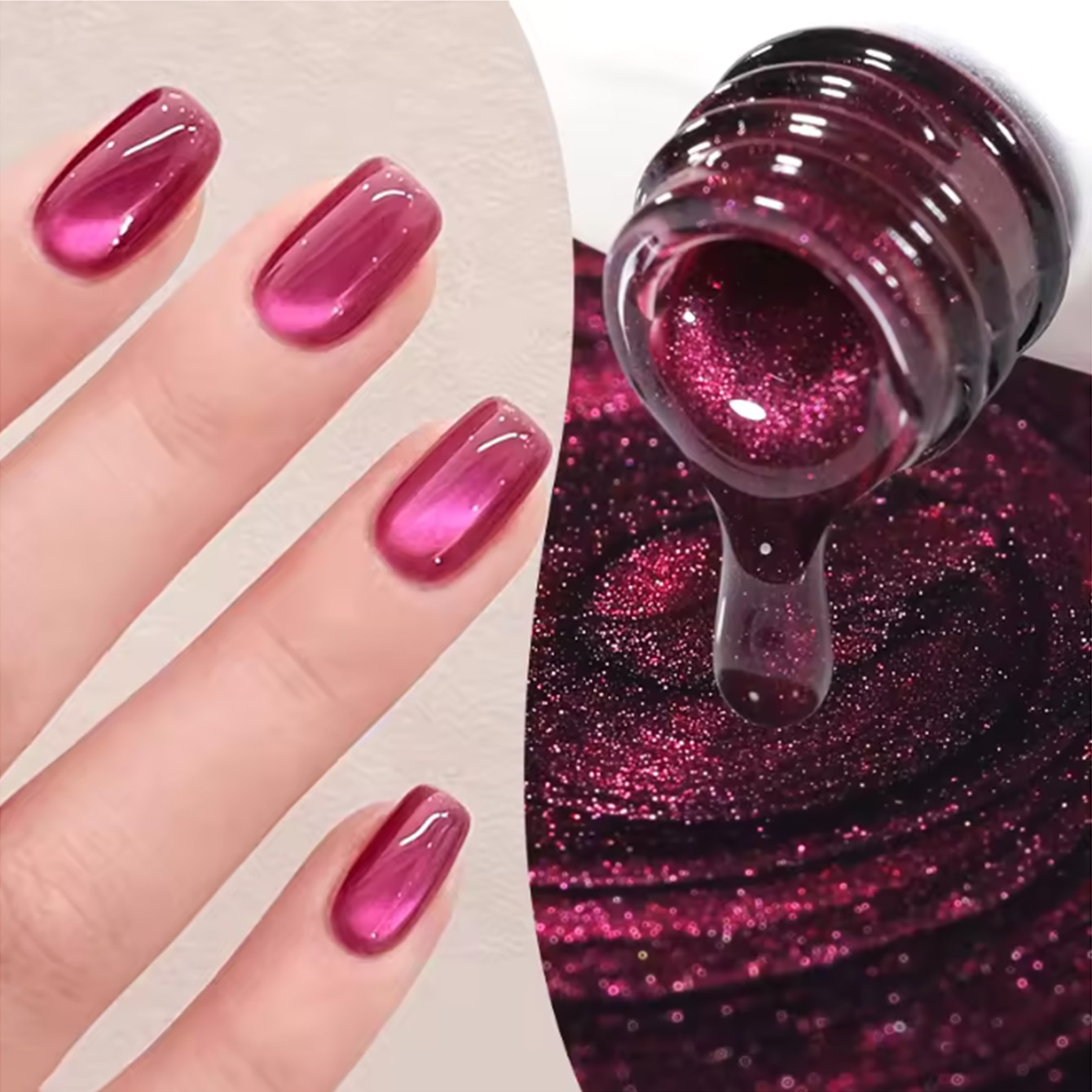 Nail Art Cat Eye Pink - SHAKA 1pcs Rose Red Pink Cat