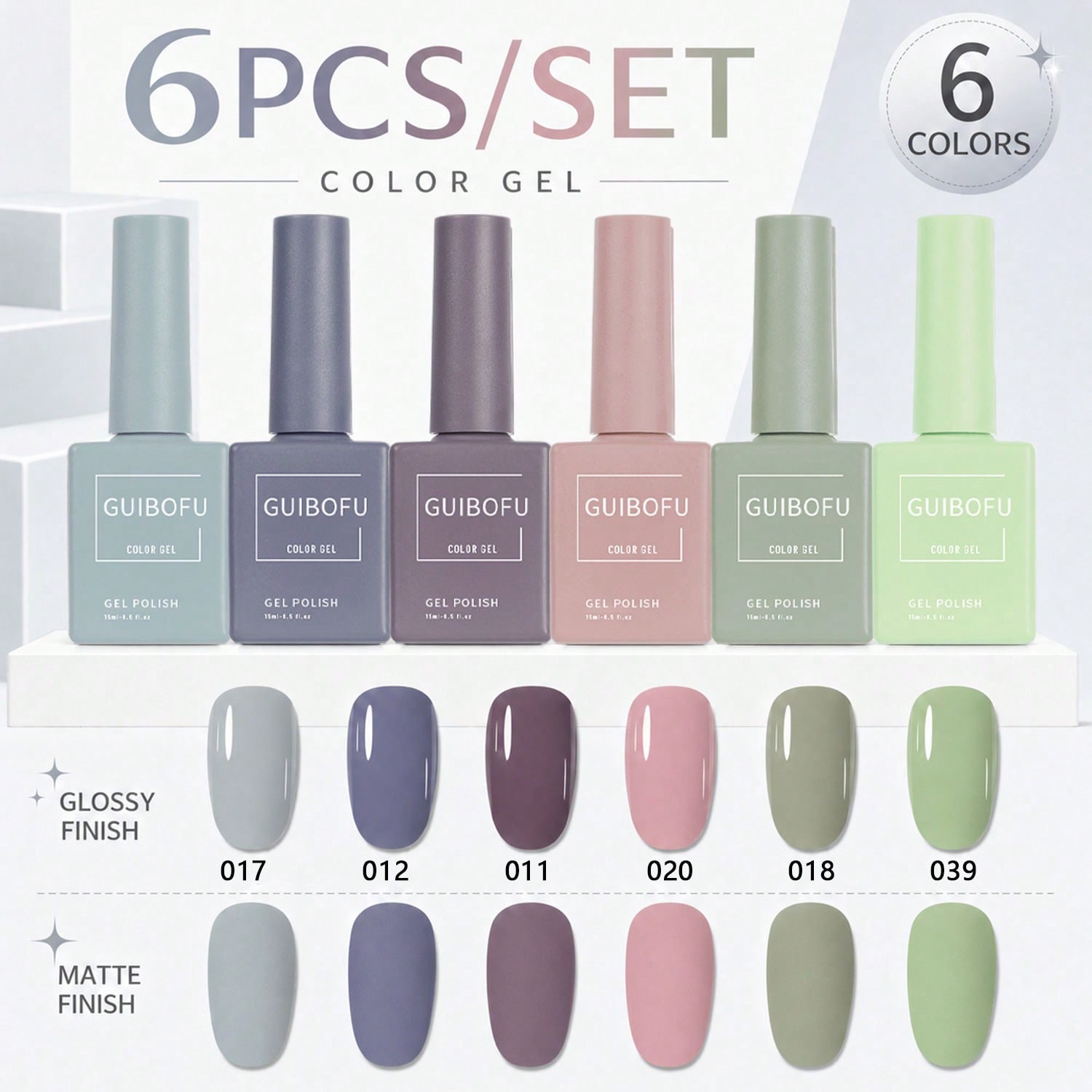 Nail Art Pink Soft - 6Pcs 15ml Gel Polish Set,Cool Gray,Dusty