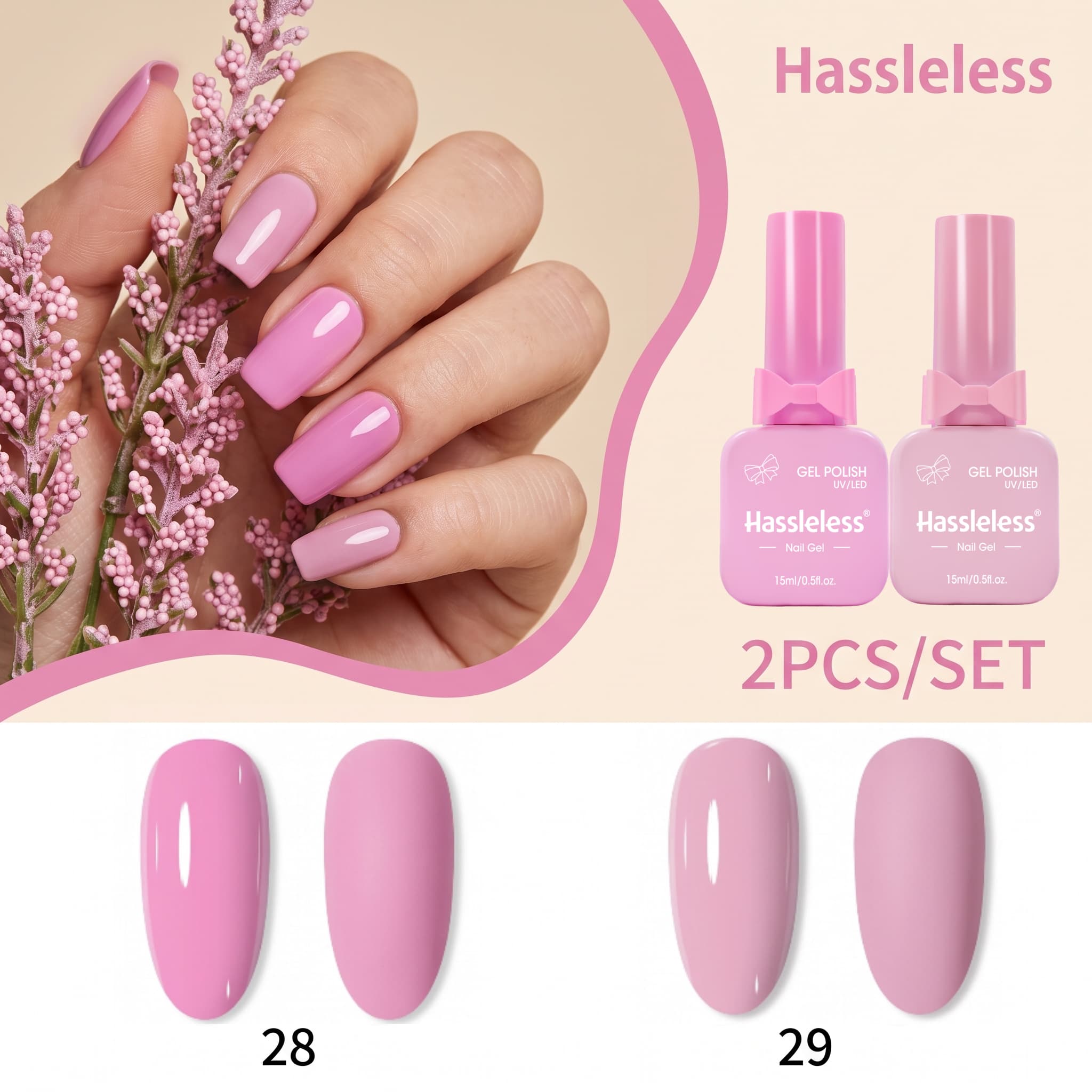 Nail Art Pink Soft - Hassleless 2-Piece Gentle Cherry Blossom Pink