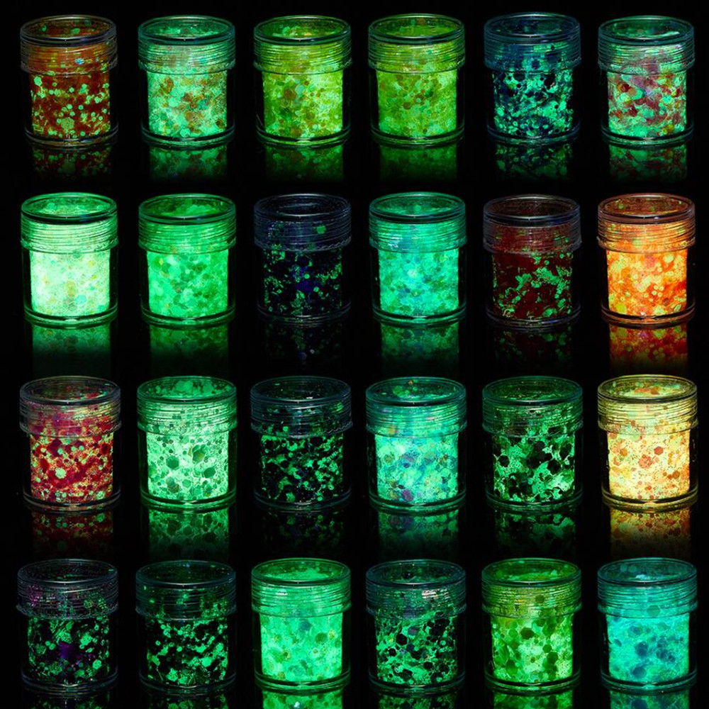 Nail Art Emerald - 24 Colors Luminous Sequins Glow in