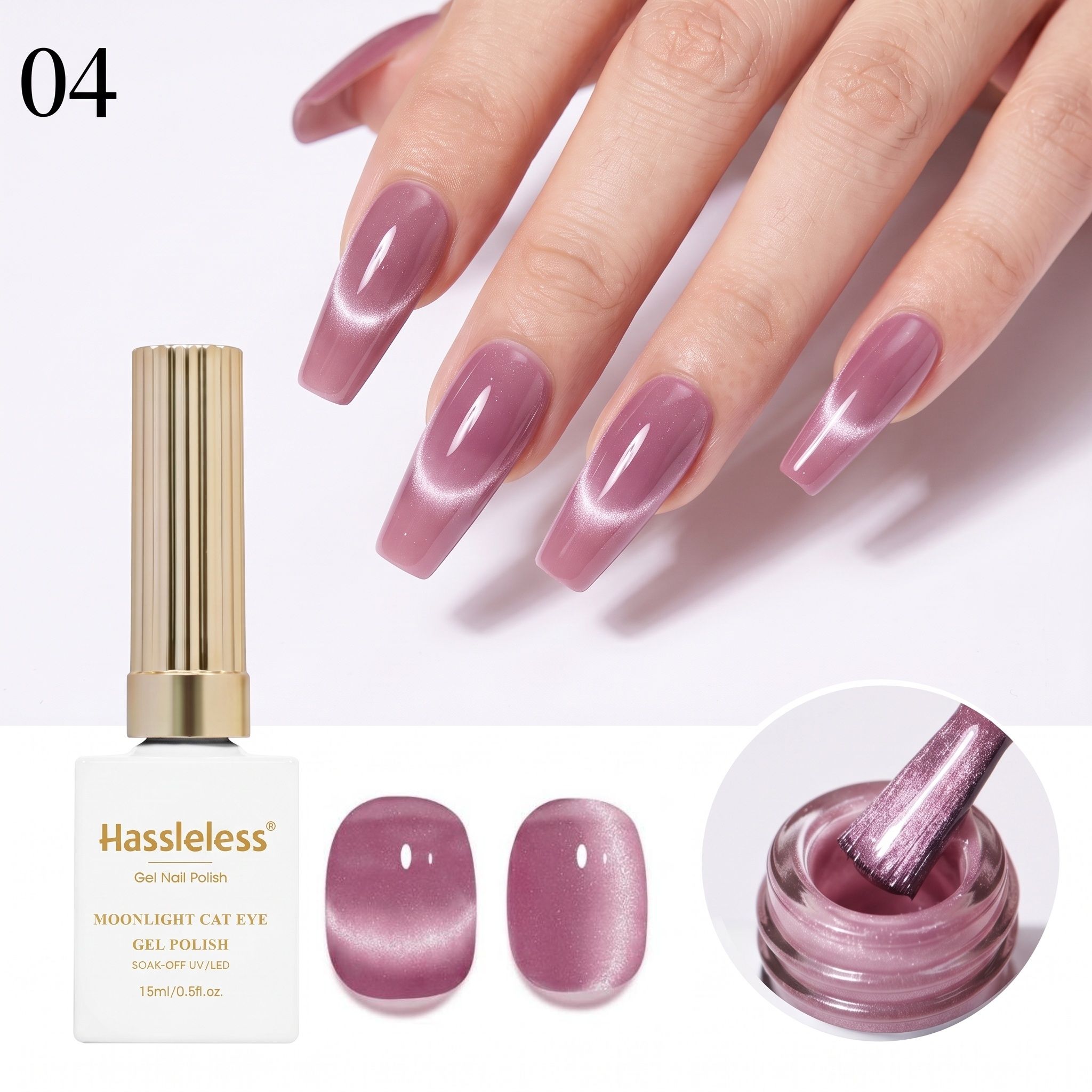 Hassleless 15ml White Moonligh - Nail Art Cat Eye Pink recension och pris