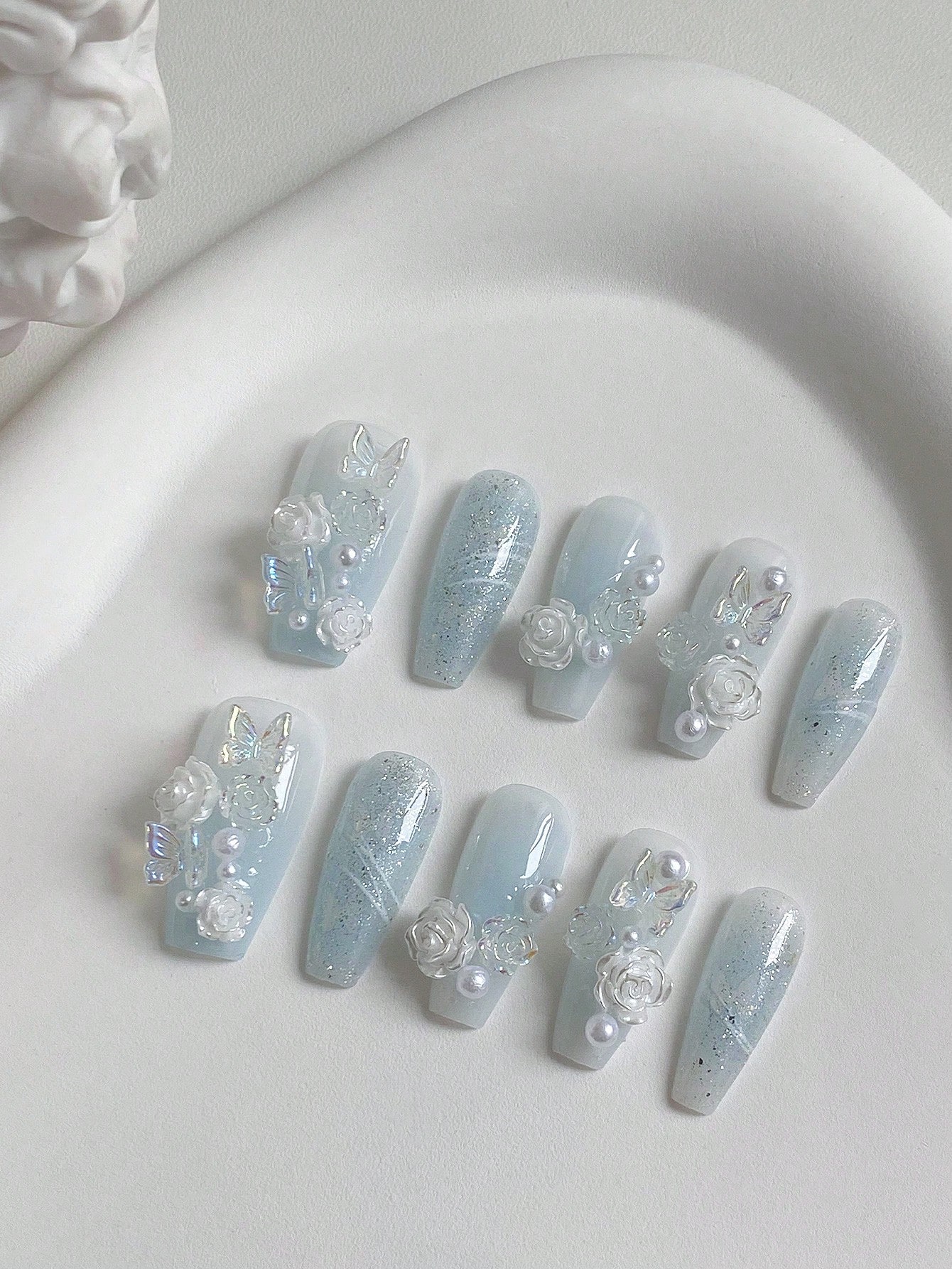 10-Piece Long Coffin-Shaped Na - Nail Art Ice Blue recension och pris